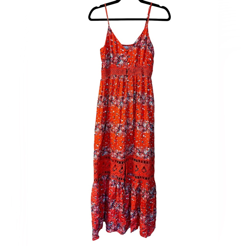White Birch Coral Floral Maxi Dress Size S Buttons Adjustable Straps Never Worn
